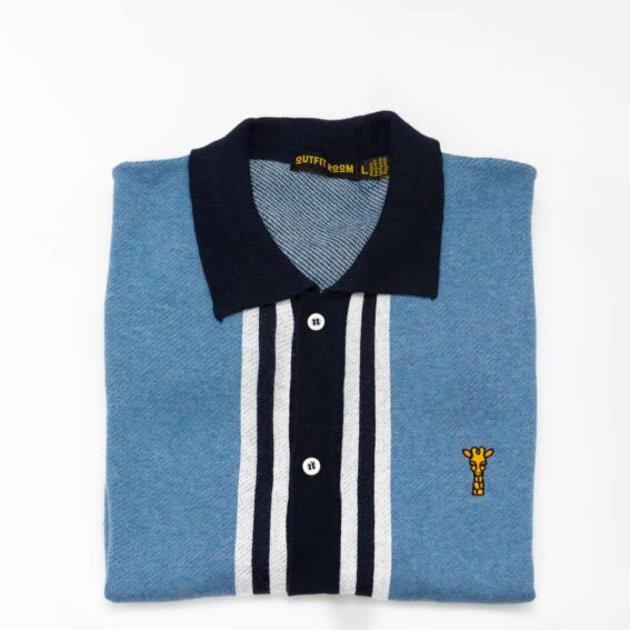Polo rétro en maille bleu OUTFIT ROOM